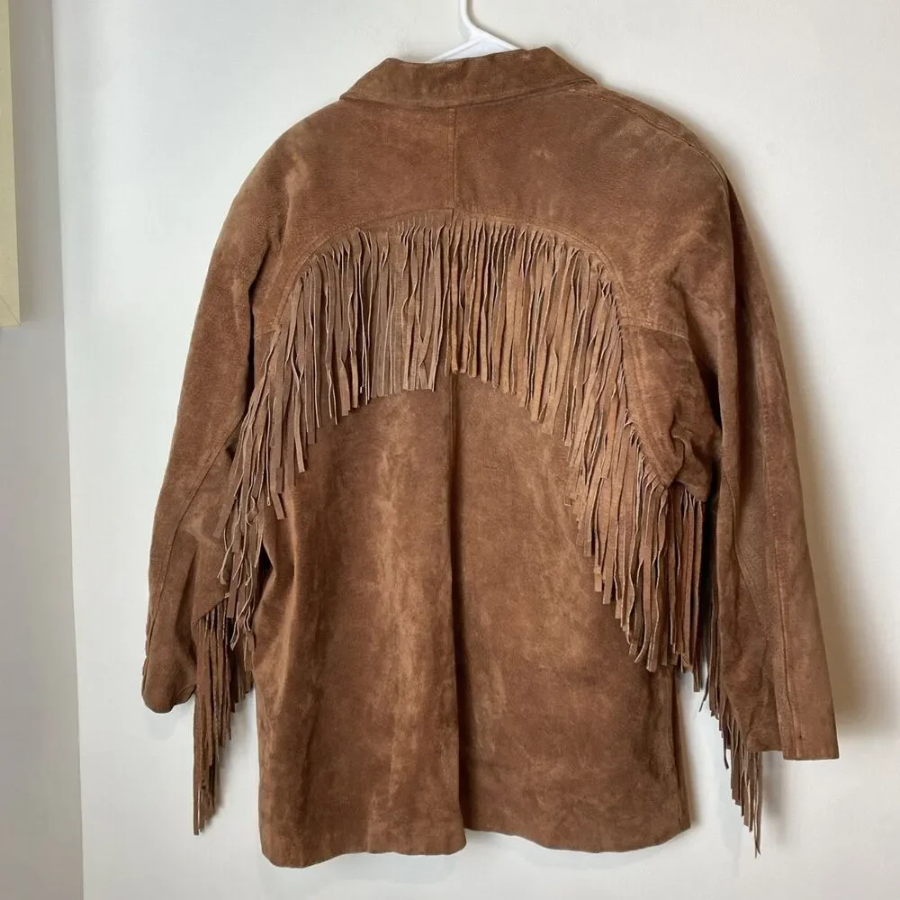 Vintage Leather Suede Fringe Jacket Women Large Brown Western Americana Cowgirl - Picture 7 of 8